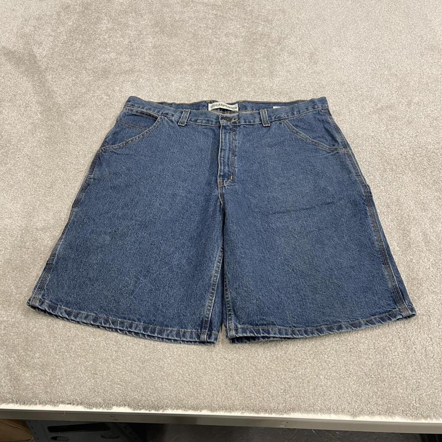 Extra baggy denim shorts carpenter blue Faded Glory skater style summer festival cargo jorts