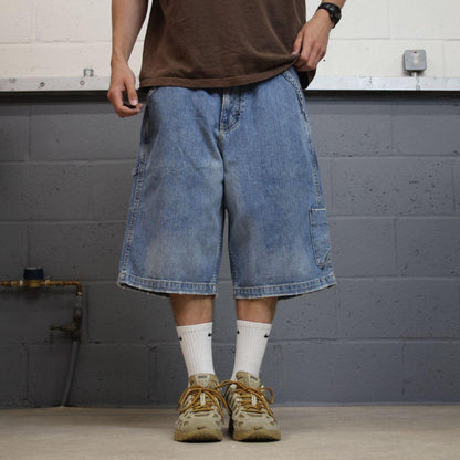 JNCO extra baggy denim shorts carpenter blue Premium embroidered skater style cargo jorts