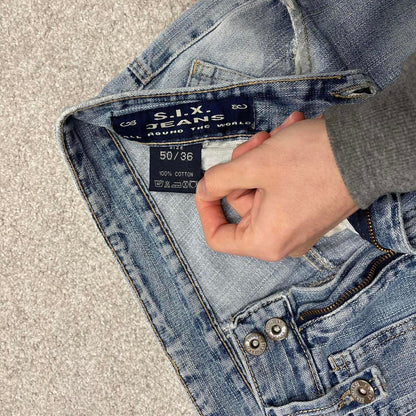 Vintage y2k baggy jeans W34L32 Six Jeans loose wide leg blue denim skater pants deep pocket