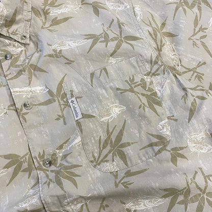 Columbia funky pattern short sleeve Hawaiian shirt khaki Y2K boxy fit fishing festival button shirt