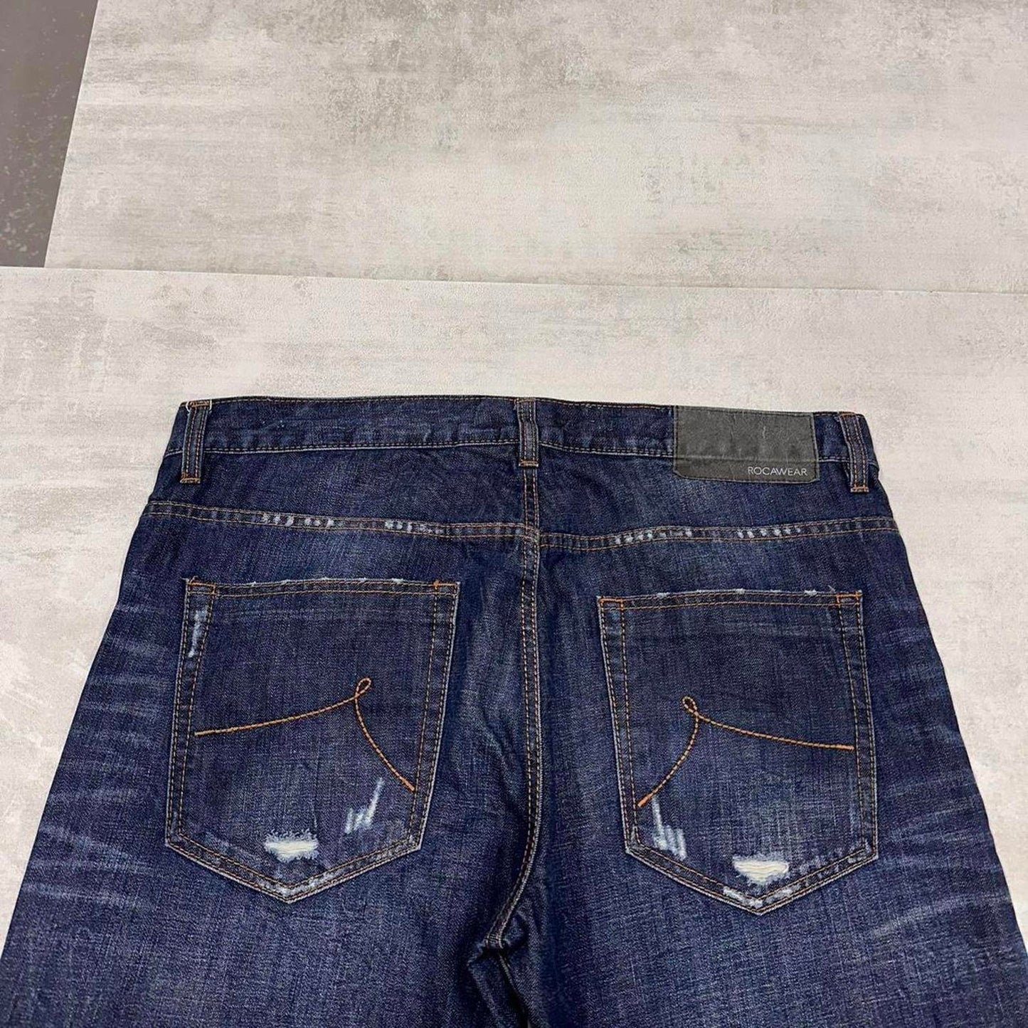 Blue Rocawear jeans W40L35 embroidered y2k stitch style straight fit denim pants