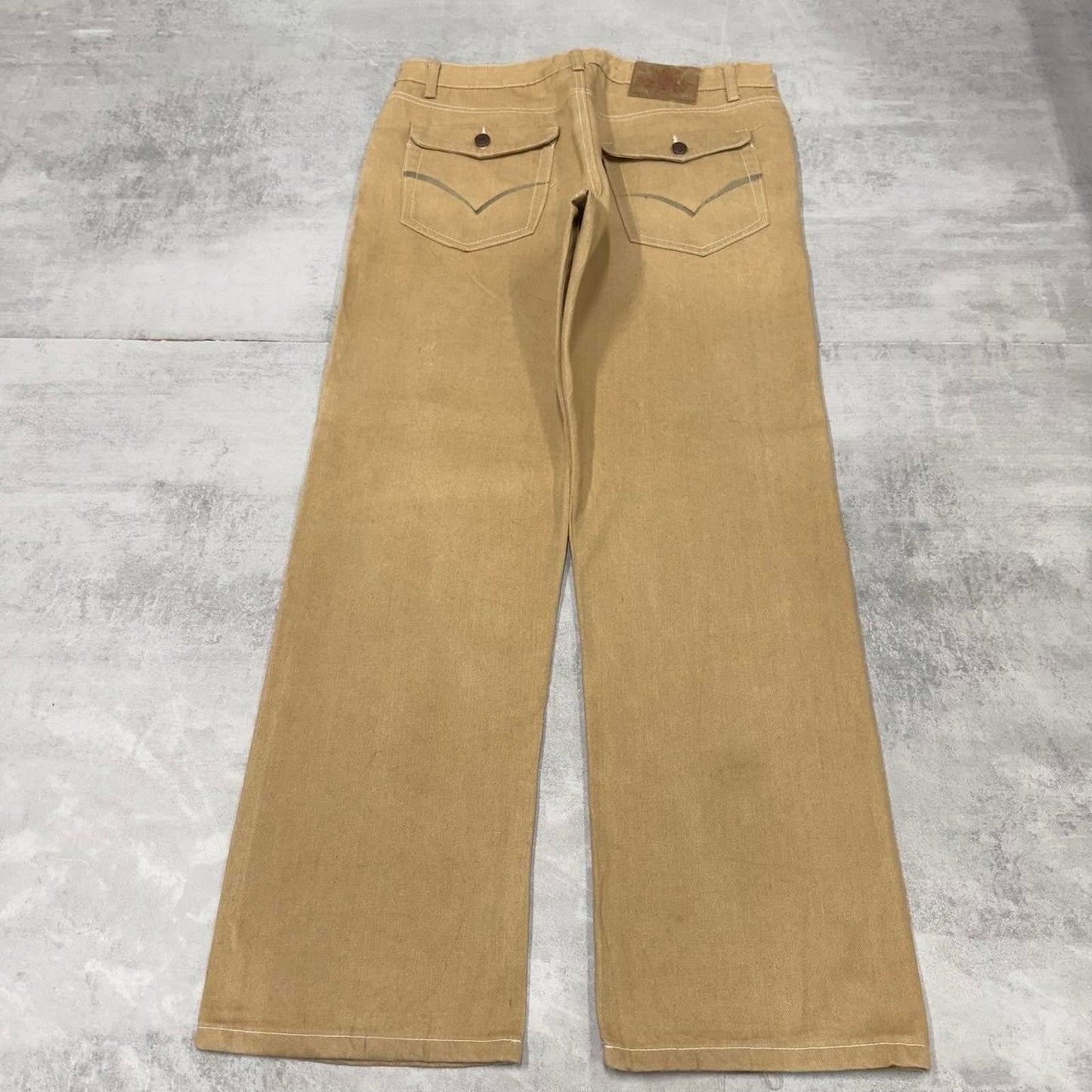 Y2K Hip Hop jeans Tan Fivez W36 L32 Denim skate pants rear pocket designs