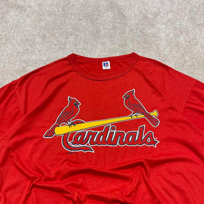 Vintage 90s Russell boxy fit graphic t shirt red Russell Athletic single stitch MLB Cardinals tee