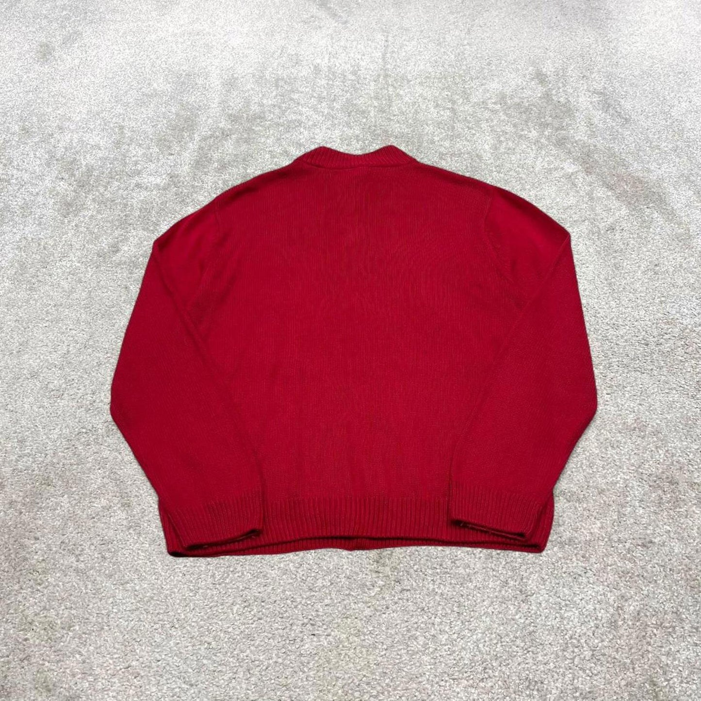 Y2K CHAPS 1/4 zip knit sweater jumper red Embroidered logo chunky cable knitted pullover
