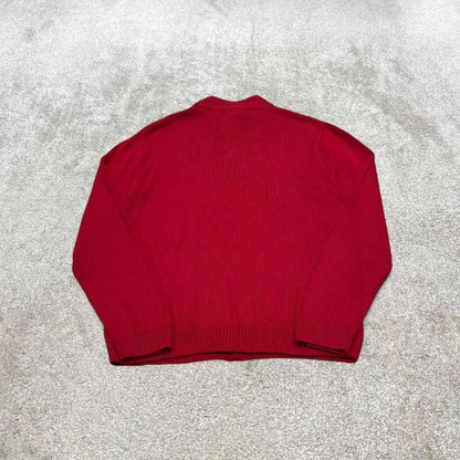 Y2K CHAPS 1/4 zip knit sweater jumper red Embroidered logo chunky cable knitted pullover
