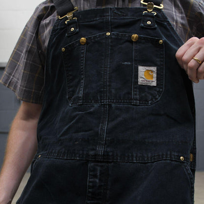 Vintage Carhartt dungarees faded black overalls Canvas bib & brace utility workwear