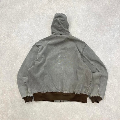 Vintage brown Carhartt hooded active jacket 2XL (fits XL) 90s style thick bomber