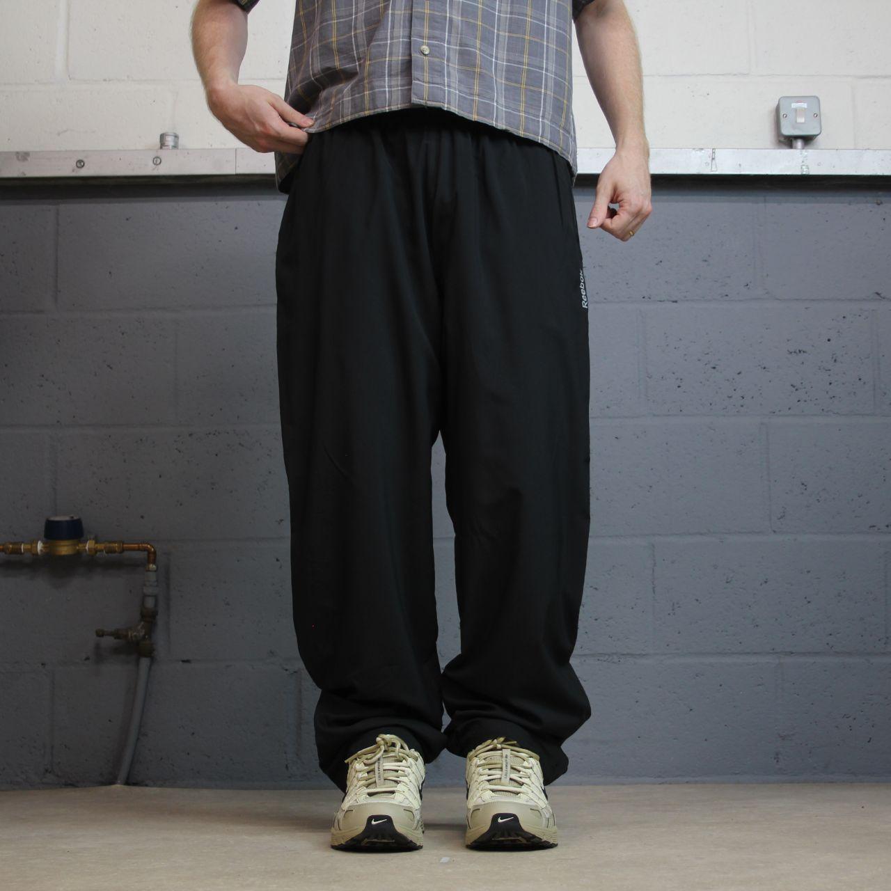Y2K Reebok tracksuit bottoms black Large floaty leg drawstring gym track pants