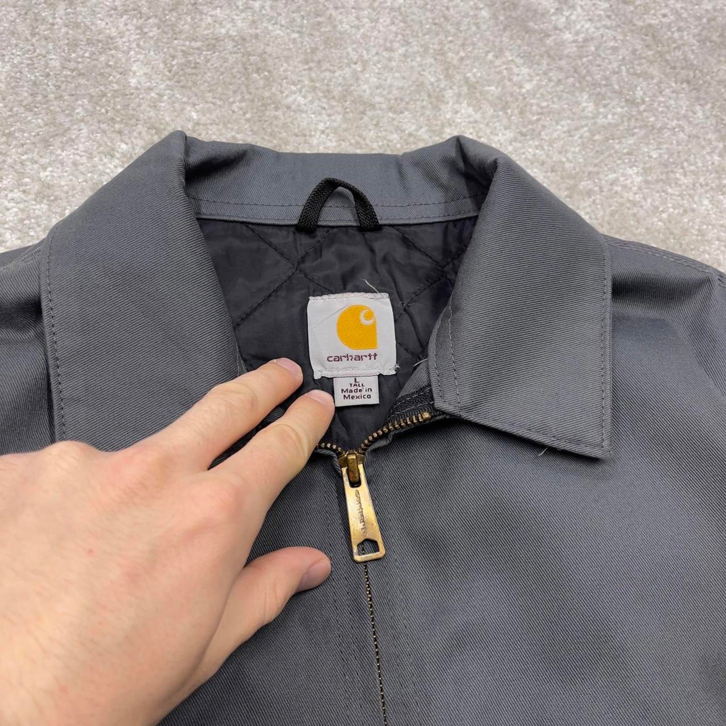 Carhartt chore jacket grey 90s style L Tall loose quilt lined workwear overcoat