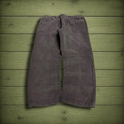 Hiltl pleated corduroy pants loose khaki grey Thick wide wale chunky jumbo cord trousers
