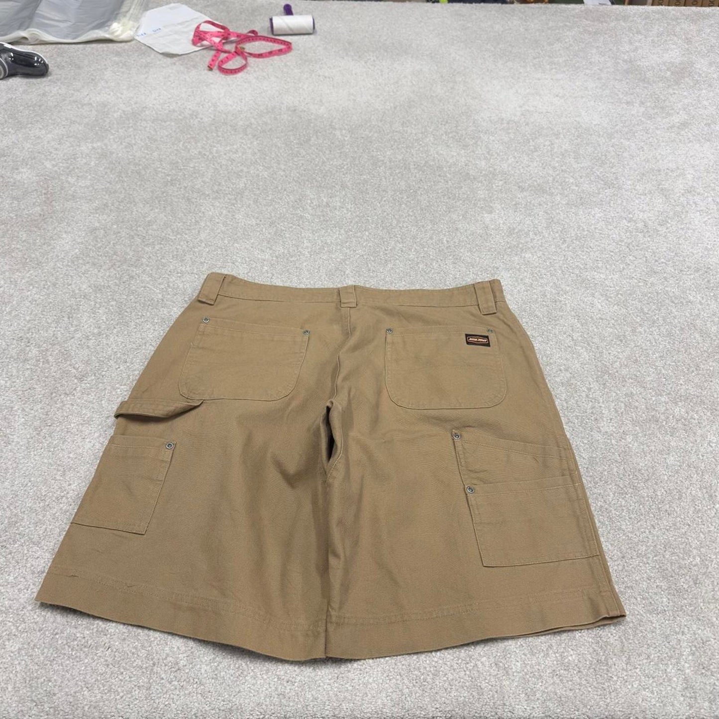 Y2k baggy carpenter shorts skater style tan Jesse James canvas wide leg summer festival jorts