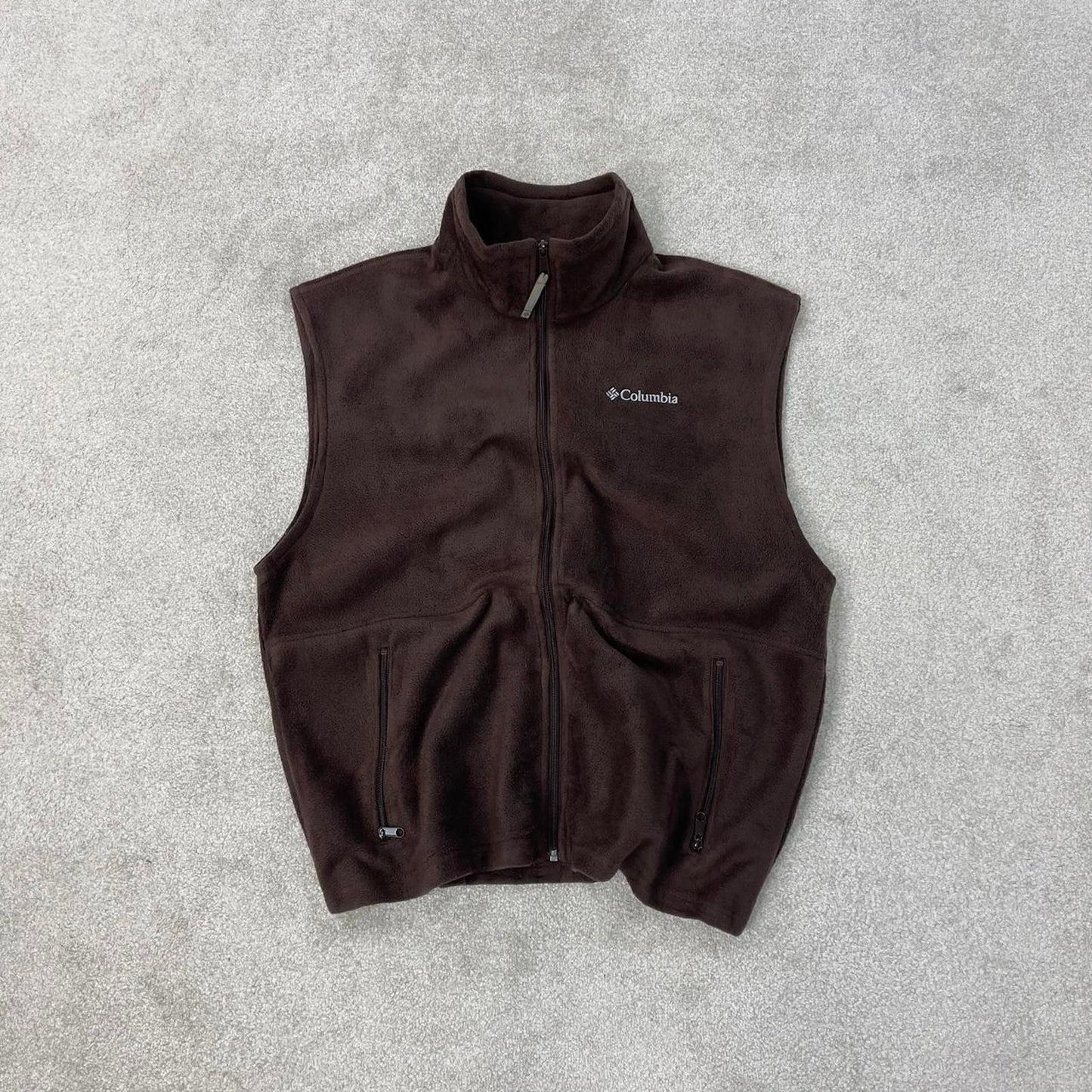 Y2K Columbia technical fleece gilet XL brown men’s zip up embroidered logo