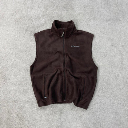 Y2K Columbia technical fleece gilet XL brown men’s zip up embroidered logo