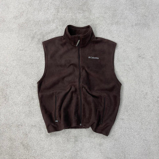 Y2K Columbia technical fleece gilet XL brown men’s zip up embroidered logo