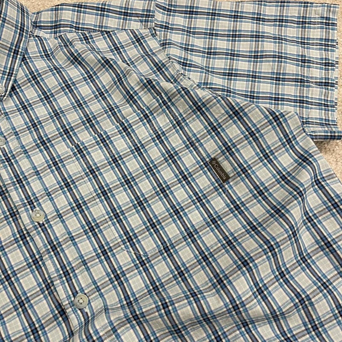 Columbia checkered short sleeve shirt blue Surf style check shirt summer festival