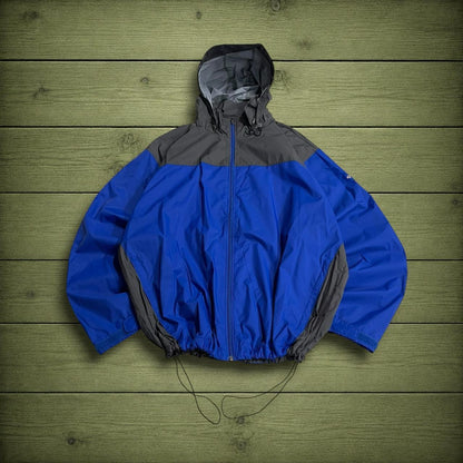 Columbia technical windbreaker jacket packable blue two tone packable full zip hooded adjustable