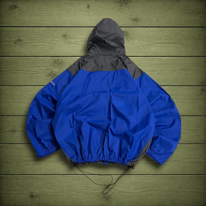 Columbia technical windbreaker jacket packable blue two tone packable full zip hooded adjustable