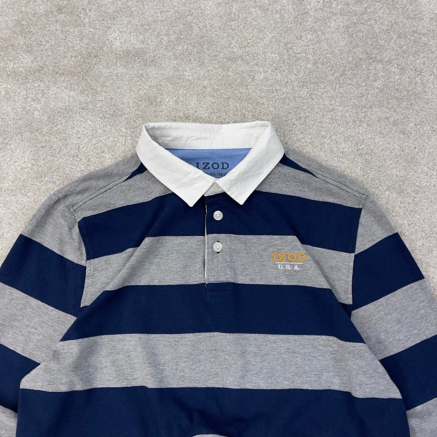 Grey navy IZOD striped rugby polo shirt XL (18-20)