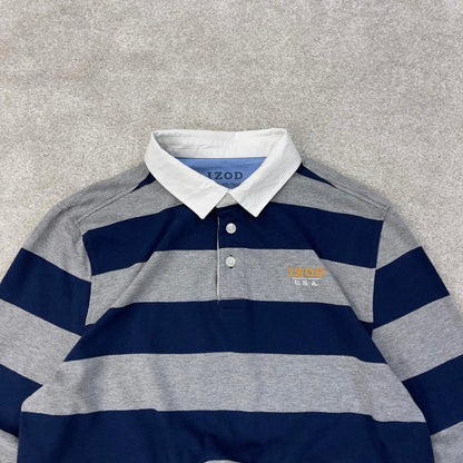 Grey navy IZOD striped rugby polo shirt XL (18-20)