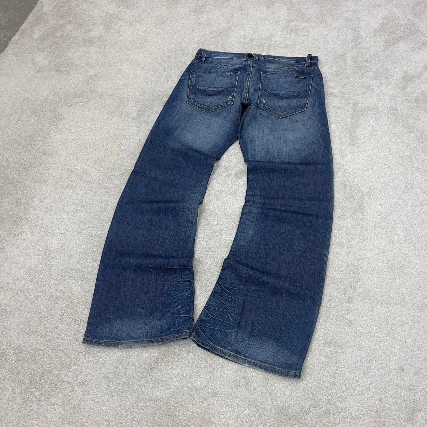 Blue Energie jeans W34L34 loose bootcut y2k 00s style jeans embroidered stitch detail