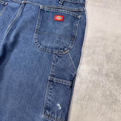 Dickies carpenter shorts loose Mens W42 Blue denim cargo 90s style skater jorts