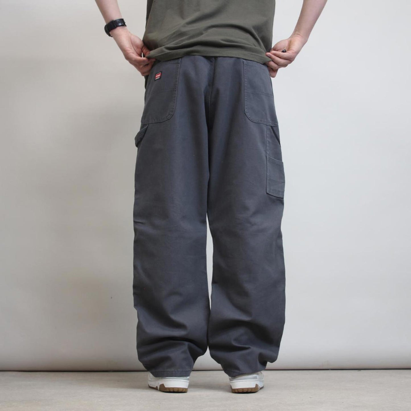 Grey Wrangler carpenter jeans W40 L30 Grey baggy skater cargo trousers patch logo