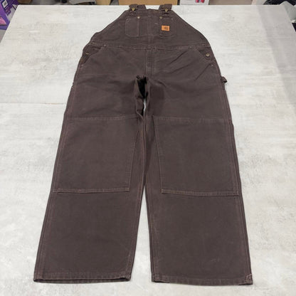 Brown Carhartt dungarees W46L30 mens canvas overalls utility worker