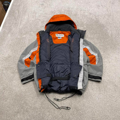 Y2k Columbia technical ski windbreaker jacket orange snow boarding jacket snow skirt adjustable
