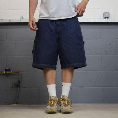 Baggy denim shorts carpenter blue Faded Glory skater style summer festival cargo jorts