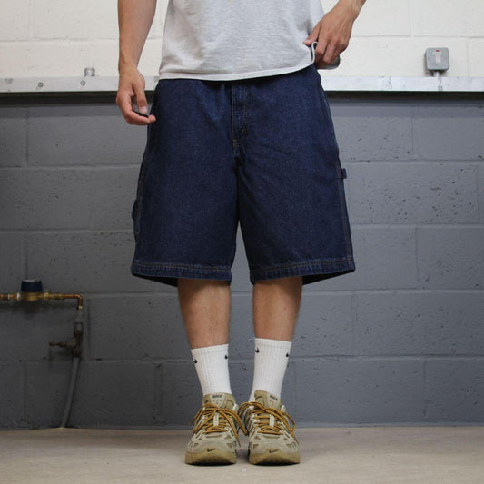 Baggy denim shorts carpenter blue Faded Glory skater style summer festival cargo jorts