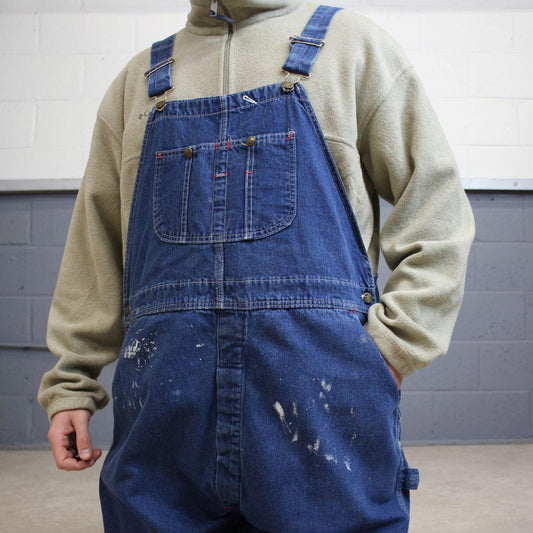 Vintage 90s denim dungarees overalls W44L30 blue Big Yank mens loose bib and brace workwear
