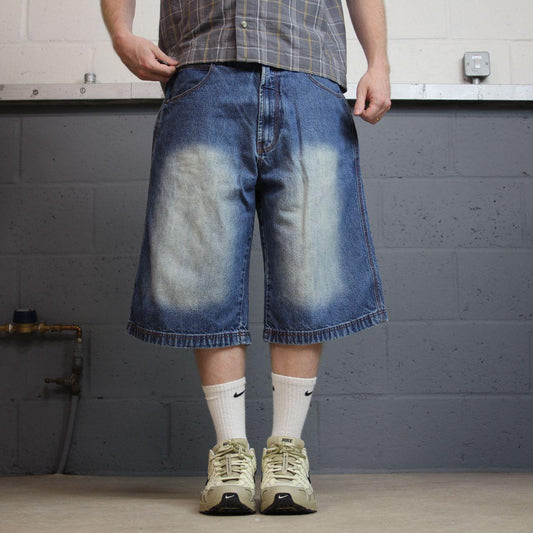 Jordan Craig long baggy denim shorts y2k blue Loose fit surf style summer festival jorts