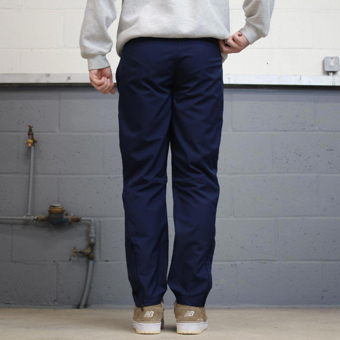 Nike Trackies S navy y2k 00s style dri-fit joggers embroidered logo zip ankles