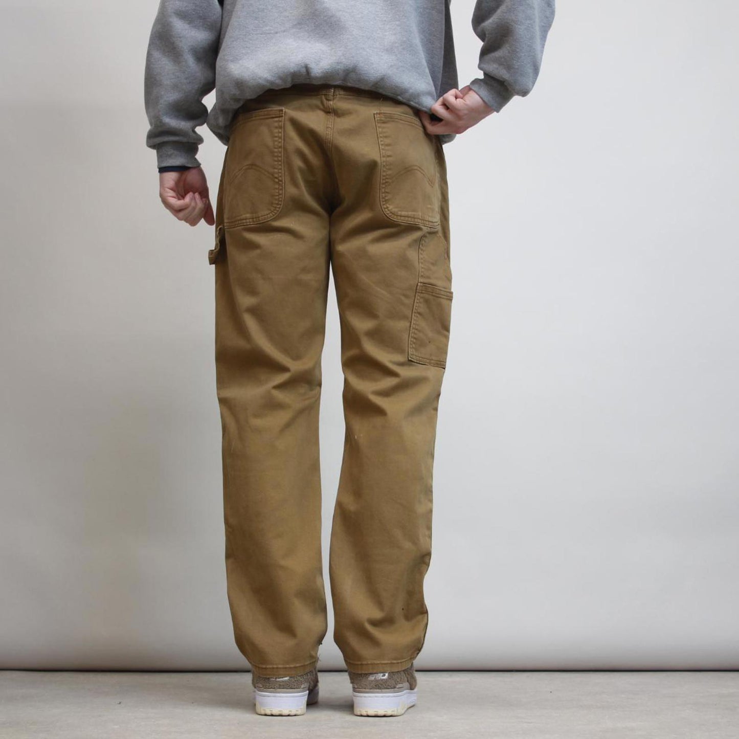 Mens Dickies carpenter jeans W38 L30 tan slim cargos waist patch