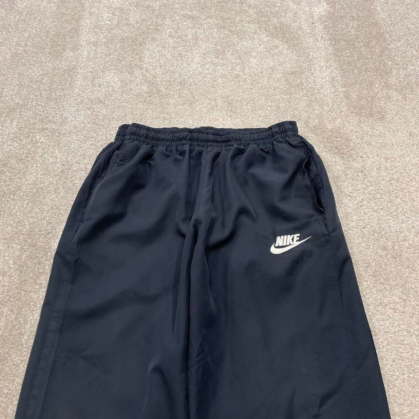 Y2k loose Nike tracksuit bottoms navy Loose lined embroidered track pants