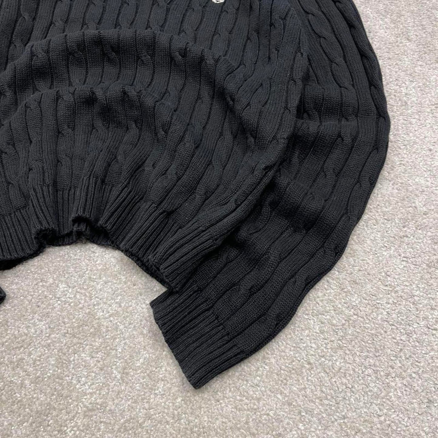 Y2K CHAPS cable knit sweater jumper black Embroidered logo v neck knitted pullover