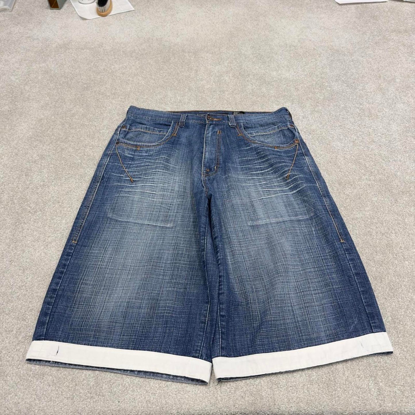 Y2k baggy shorts skater style blue Long wide leg Source Jeans denim summer festival jorts