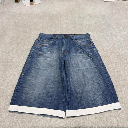 Y2k baggy shorts skater style blue Long wide leg Source Jeans denim summer festival jorts