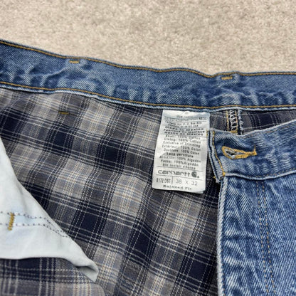 Carhartt jeans blue flannel lined 90s skater style W38L32 relaxed denim 5 pocket pants