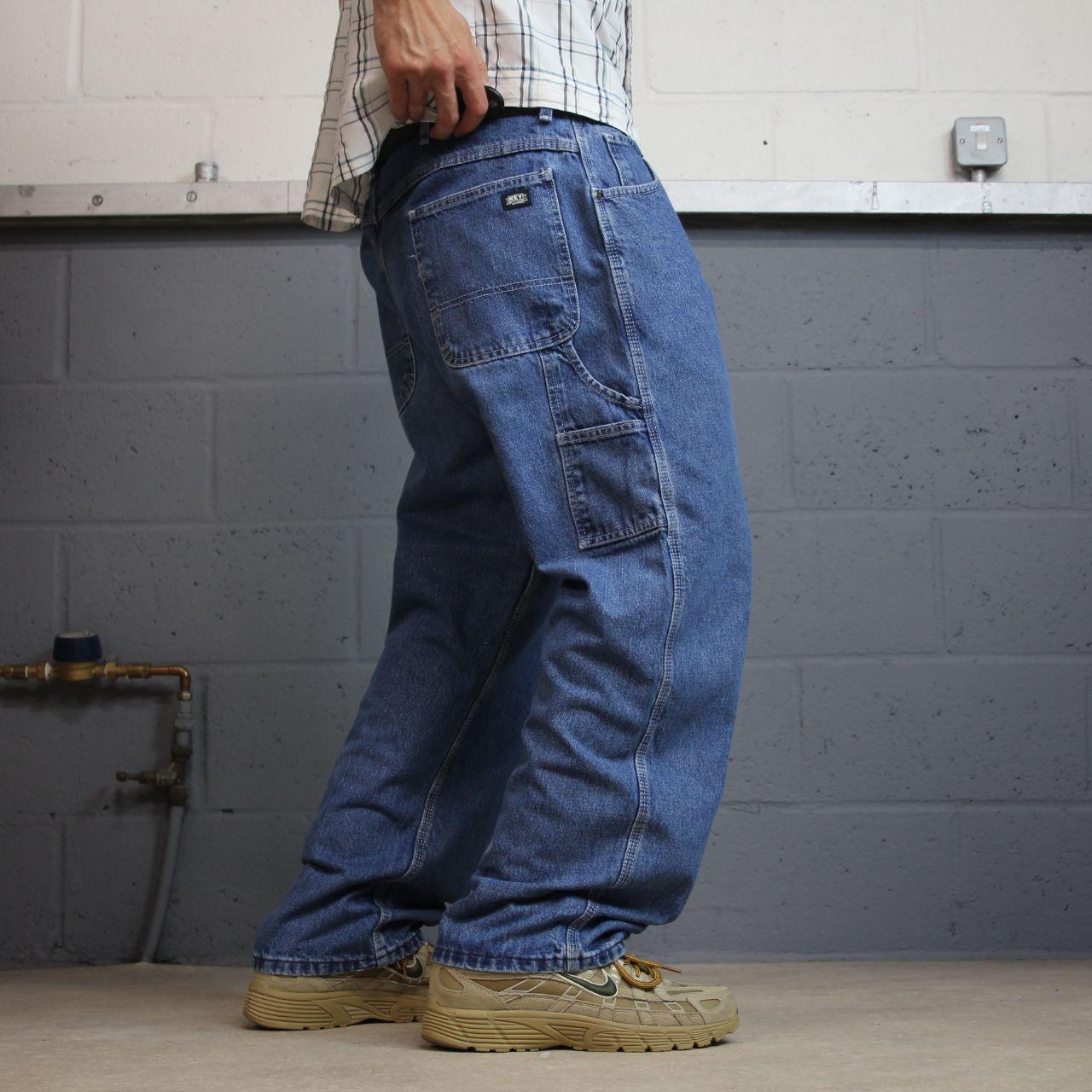 Vintage denim carpenter jeans y2k W44L29 blue Key workwear skater style cargos loose utility pockets