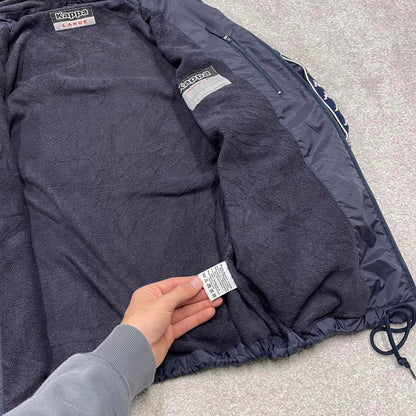 Navy Kappa technical jacket Large men's y2k 00s style fleece lined hooded coat embroidered detail