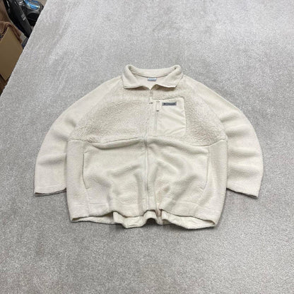 00s Columbia technical fleece XL women's white deep pile teddy bear full zip up y2k style autumn