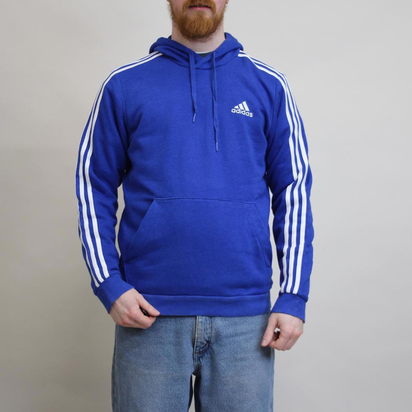 Blue Adidas hoodie M pullover y2k jumper embroidered logo stripe design