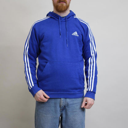 Blue Adidas hoodie M pullover y2k jumper embroidered logo stripe design