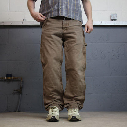 Brown Y2K denim carpenter jeans W34L32 Schmidt Workwear straight leg canvas skater pants