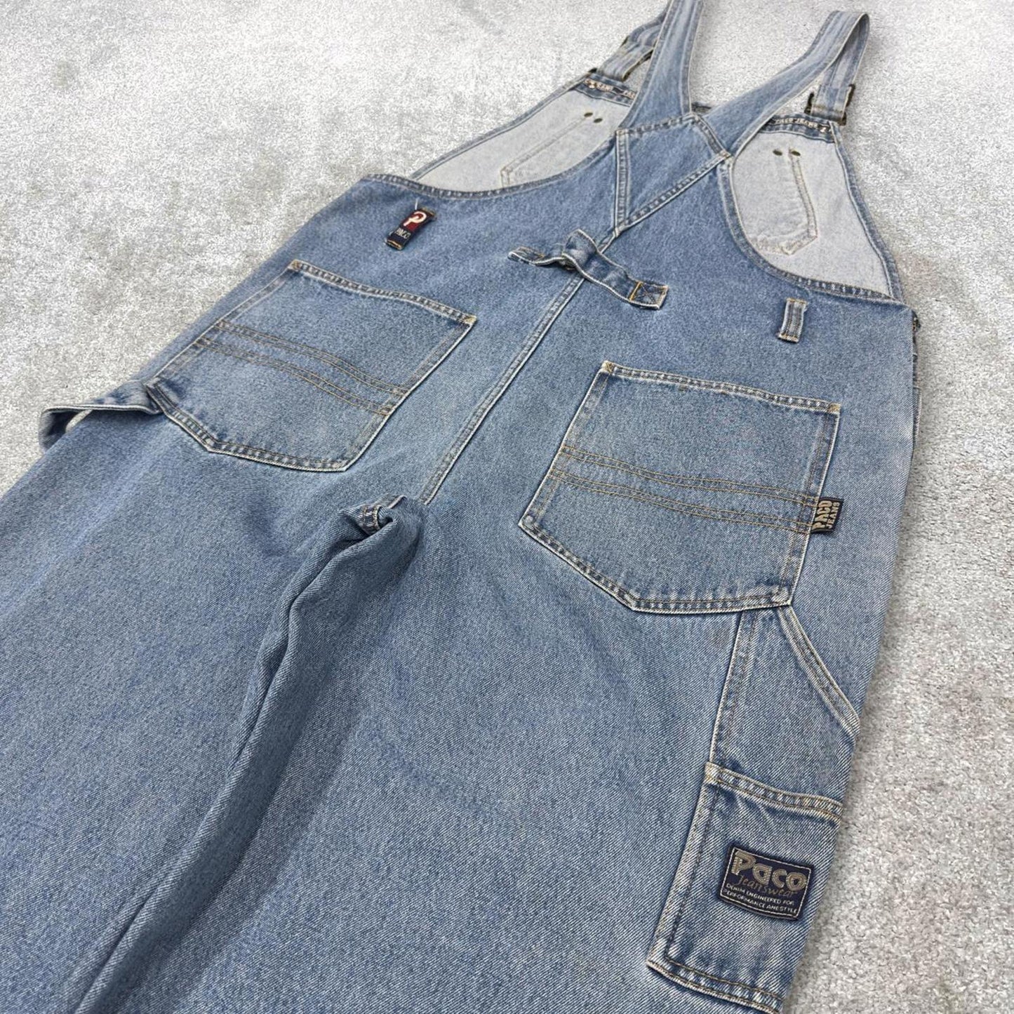 Vintage y2k baggy PACO dungarees wide leg blue Baggy denim bib & brace overalls utility workwear