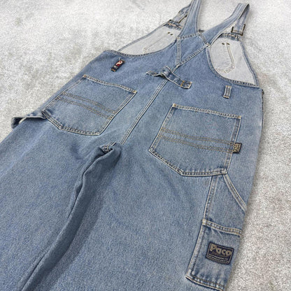 Vintage y2k baggy PACO dungarees wide leg blue Baggy denim bib & brace overalls utility workwear