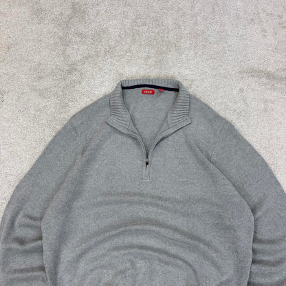 Grey IZOD chunky knit quarter zip pullover jumper XL embroidered logo 1/4 zip sweater y2k style