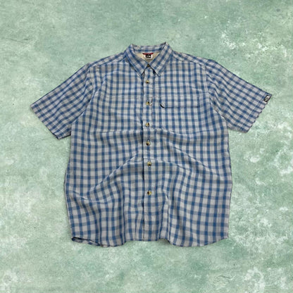 North face checkered short sleeve shirt y2k blue TNF surf style check shirt button summer