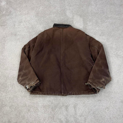 Vintage Brown Carhartt Traditional jacket XL J22 DKB box cropped fit Detroit padded canvas workwear